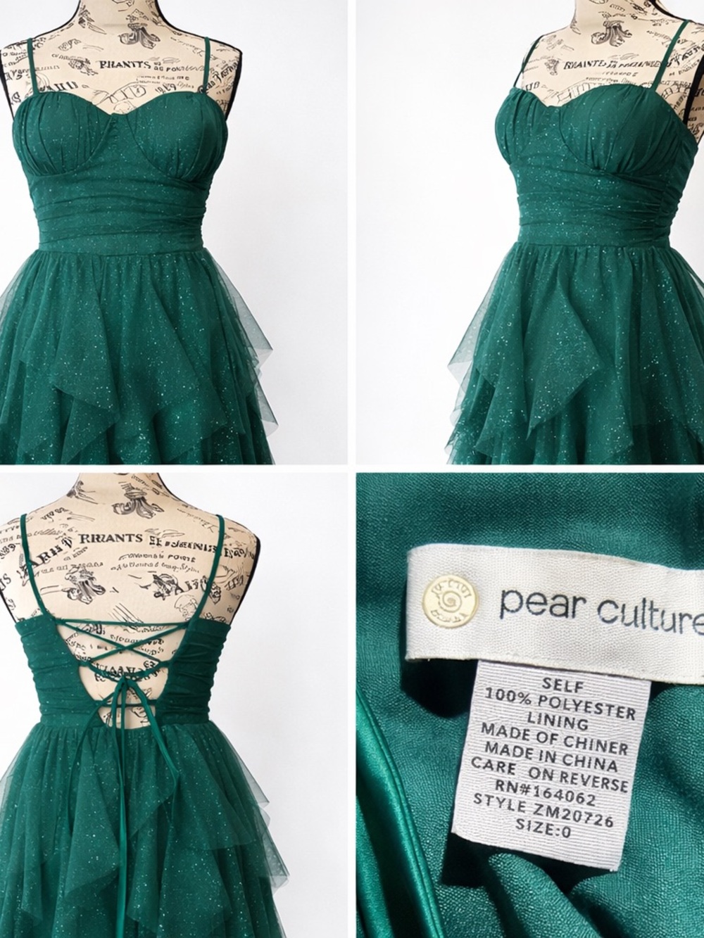 Pear Culture Emerald Green Sparkle Prom Dress